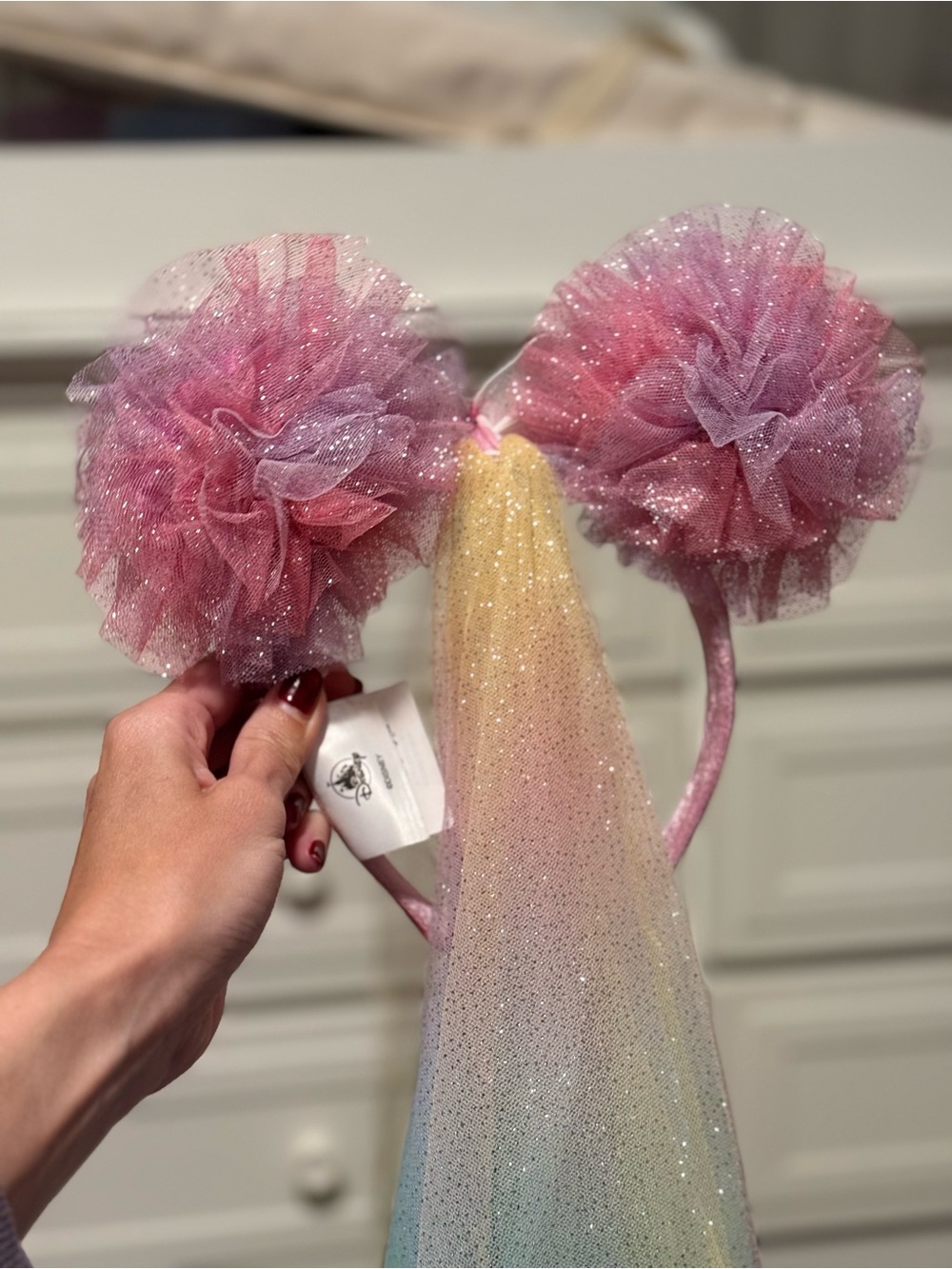 Disney Parks Rainbow Minnie Ears Veil Headband Pastel Princess Unicorn - Picture 2 of 6
